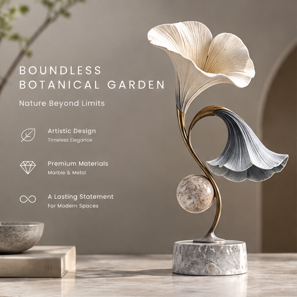 Boundless Botanical Garden Dual Ginkgo Marble & Metal Sculpture