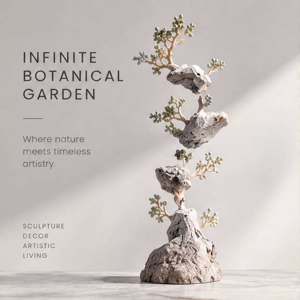 Infinite Botanical Garden Stacked Rock Tower Sculpture