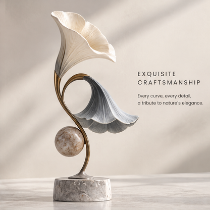 Boundless Botanical Garden Dual Ginkgo Marble & Metal Sculpture