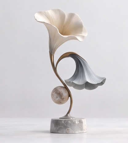 Boundless Botanical Garden Dual Ginkgo Marble & Metal Sculpture