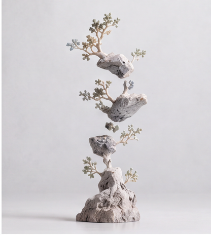 Infinite Botanical Garden Stacked Rock Tower Sculpture