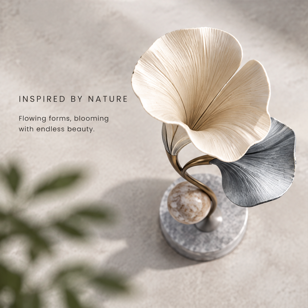 Boundless Botanical Garden Dual Ginkgo Marble & Metal Sculpture