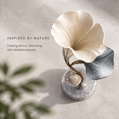 Boundless Botanical Garden Dual Ginkgo Marble & Metal Sculpture