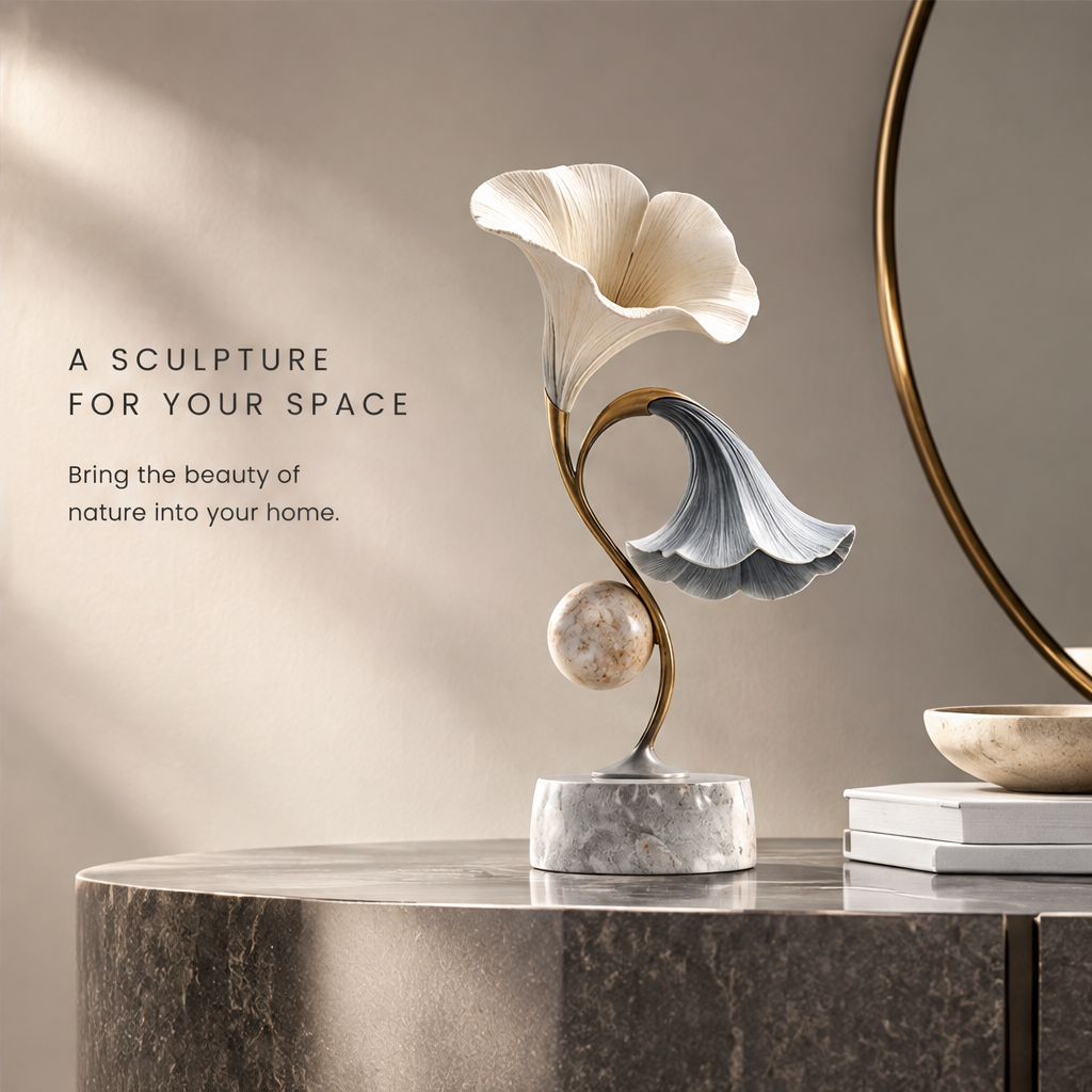 Boundless Botanical Garden Dual Ginkgo Marble & Metal Sculpture