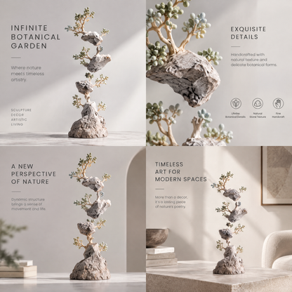 Infinite Botanical Garden Stacked Rock Tower Sculpture