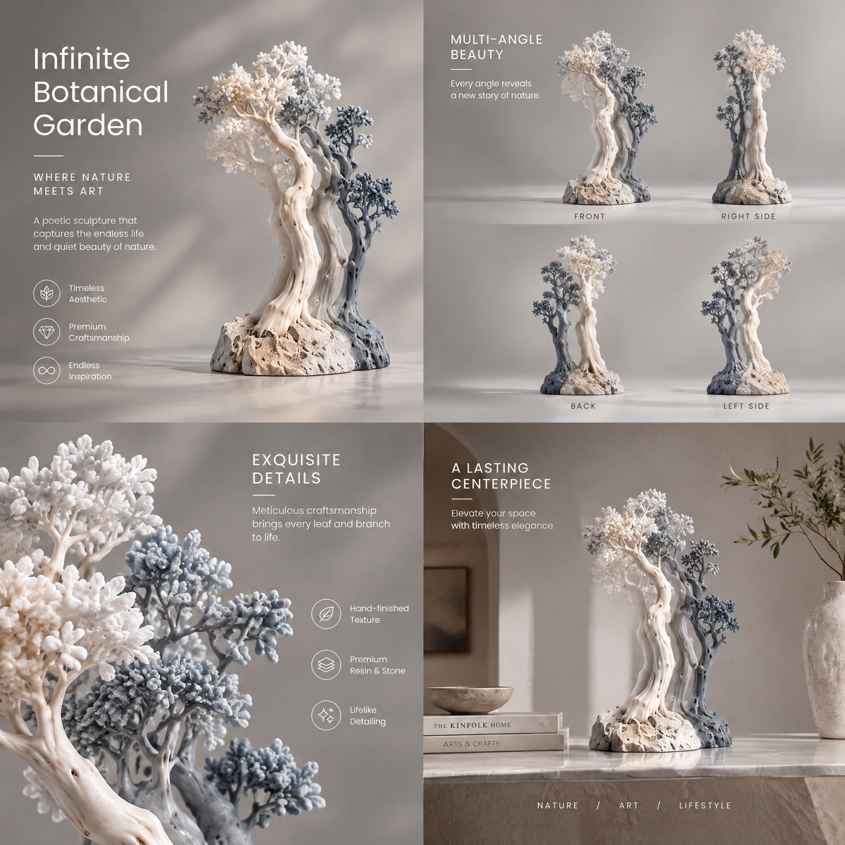 Infinite Botanical Garden Dual-Tone Twin Tree Sculpture