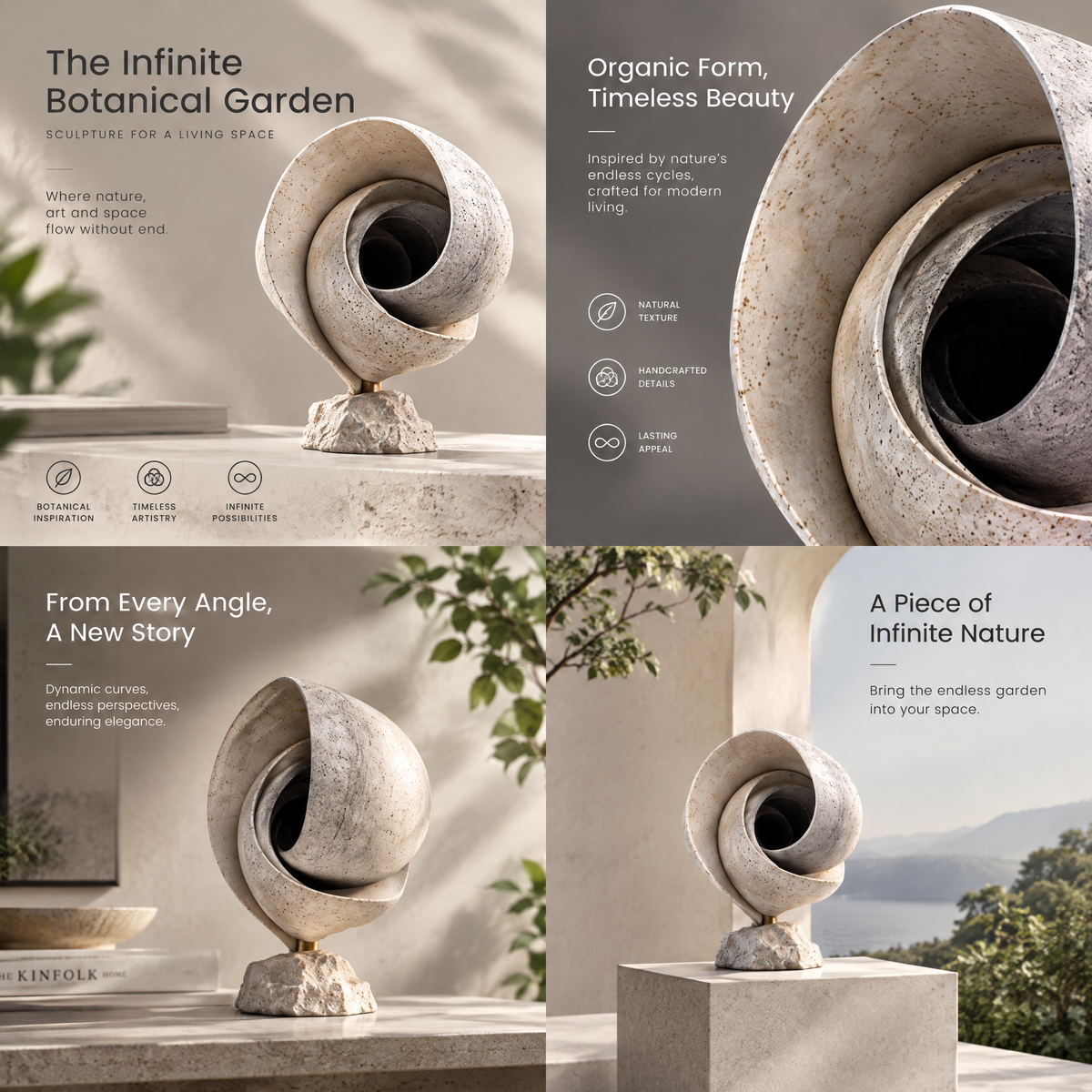 Infinite Botanical Garden Nautilus Spiral Abstract Sculpture